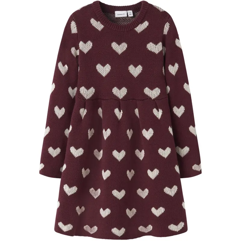 Name It Burgundy Peyote Heart Nmfoana Ls Strik Kjole 1