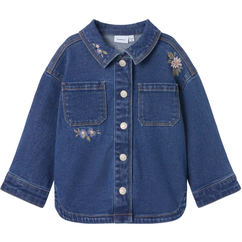 Name It Dark Blue Denim Flower Emb Nmfkara Emb Dnm Jakke 1224-Fr 1