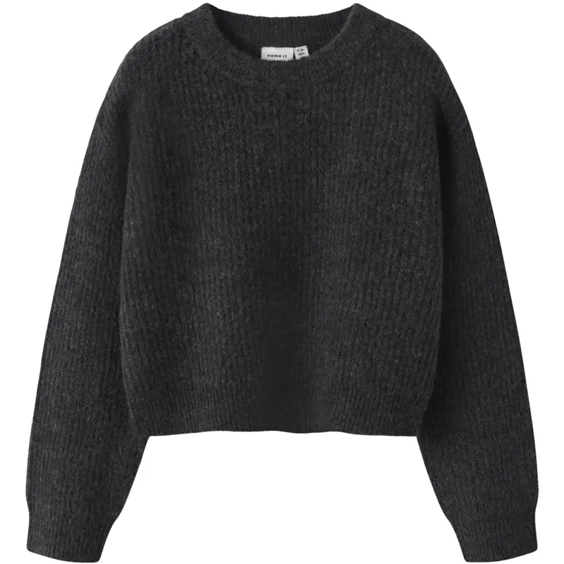 Name It Dark Grey Melange Nkfholly Ls Boxy Kort Strik Noos 1