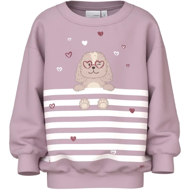 Name It Dawn Pink Dog Heart Stripe Nmfvalona Ls Long Rlx Sweat Bru 1