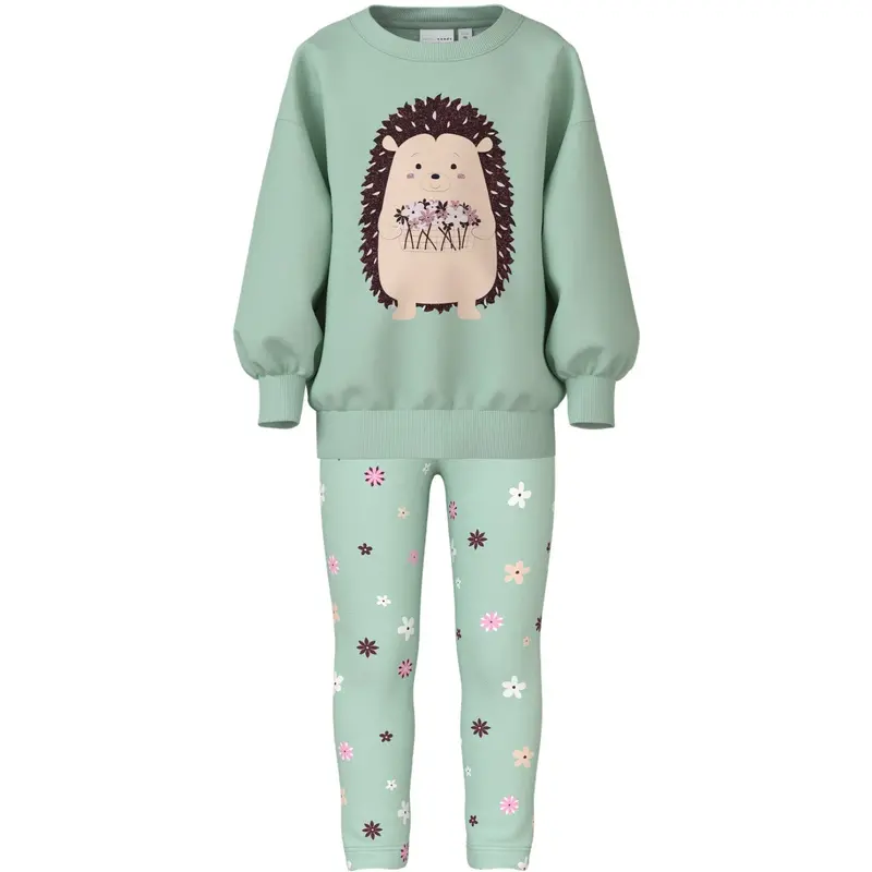 Name It Gossamer Green Nmfvalona Ls Long Rlx Sweat Sæt Unb 1