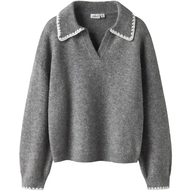Name It Grey Melange Nkfrikasa Ls Strik Polo 1