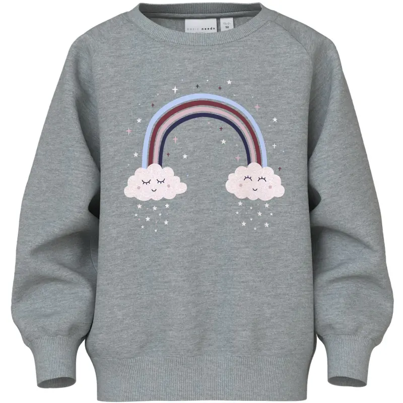 Name It Grey Melange Rainbow Clouds Nmfvenus Ls Nreg Sweat Bru 1