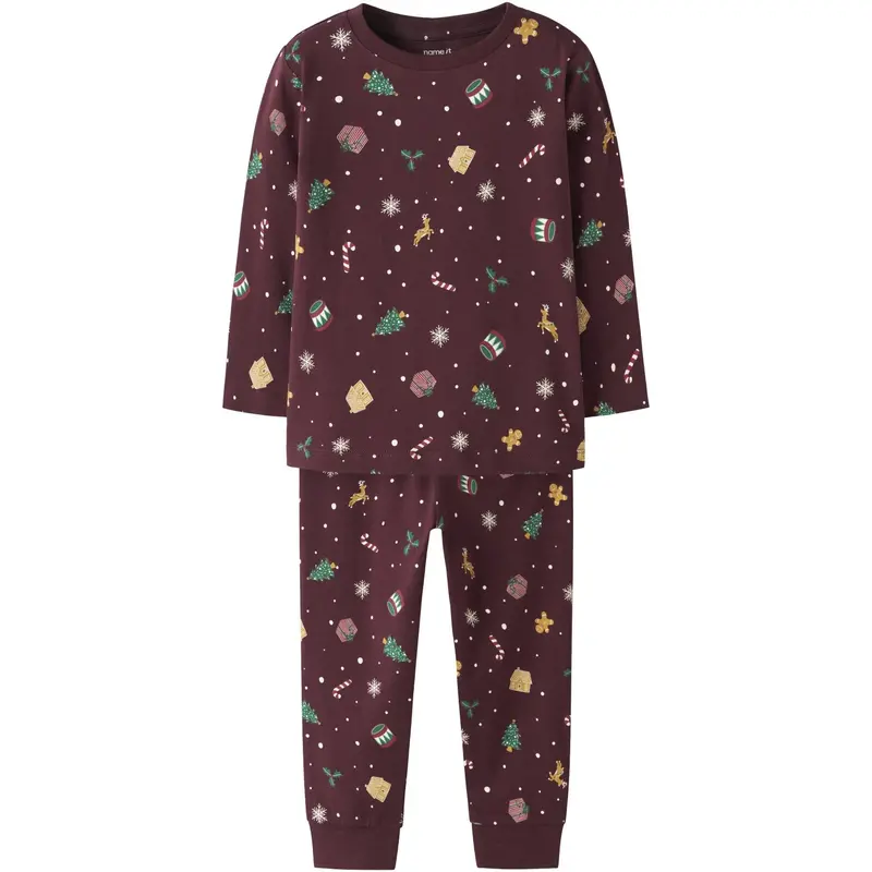Name It Jule Nattøj Sæt Burgundy Xmas Aop 1