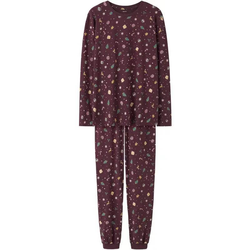 Name It Jule Nattøj Sæt Voksen Burgundy Xmas Aop 1