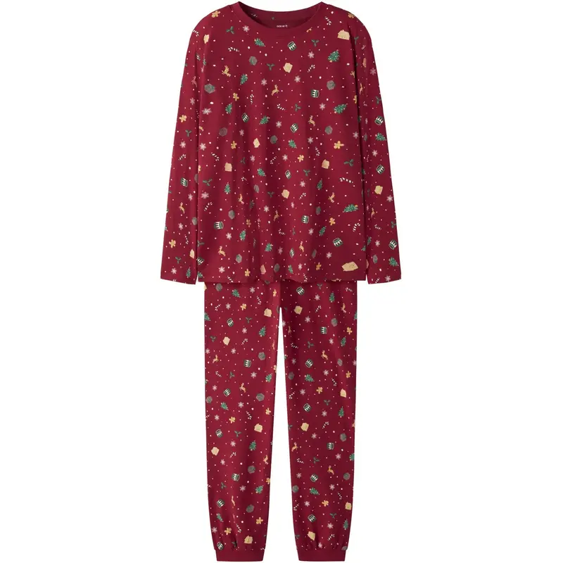 Name It Jule Nattøj Sæt Voksen Jester Red Xmas Aop 1