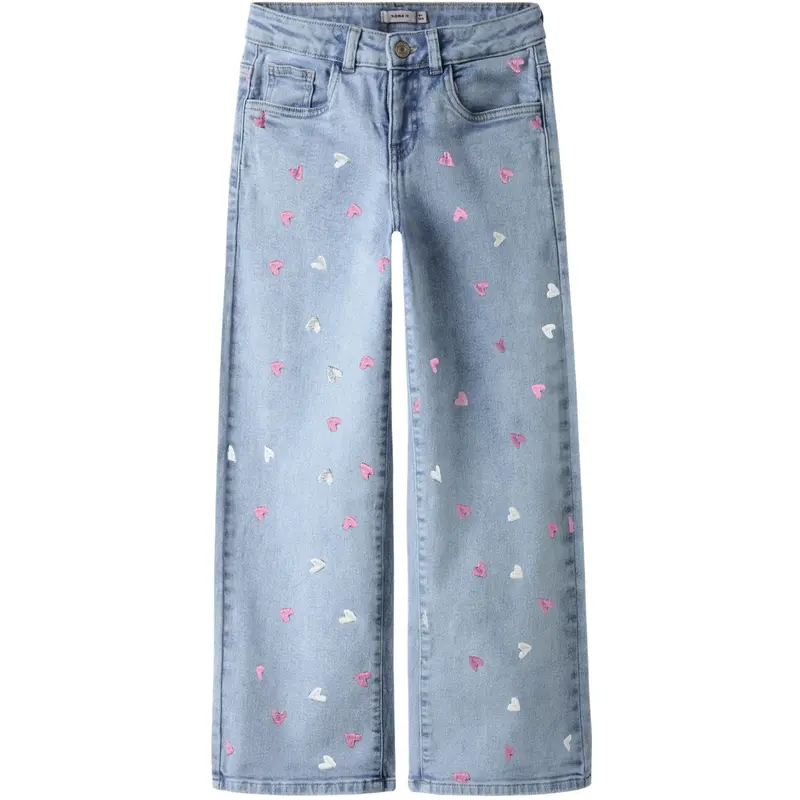 Name It Light Blue Bleached Denim Heart Emb Nkfrose Wide Emb Jeans 2010-Fr Noos 1