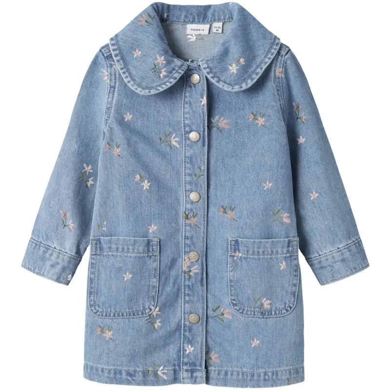 Name It Light Blue Denim Flower Emb Nmfpiper Ls Dnm Kjole 3614-Za 2
