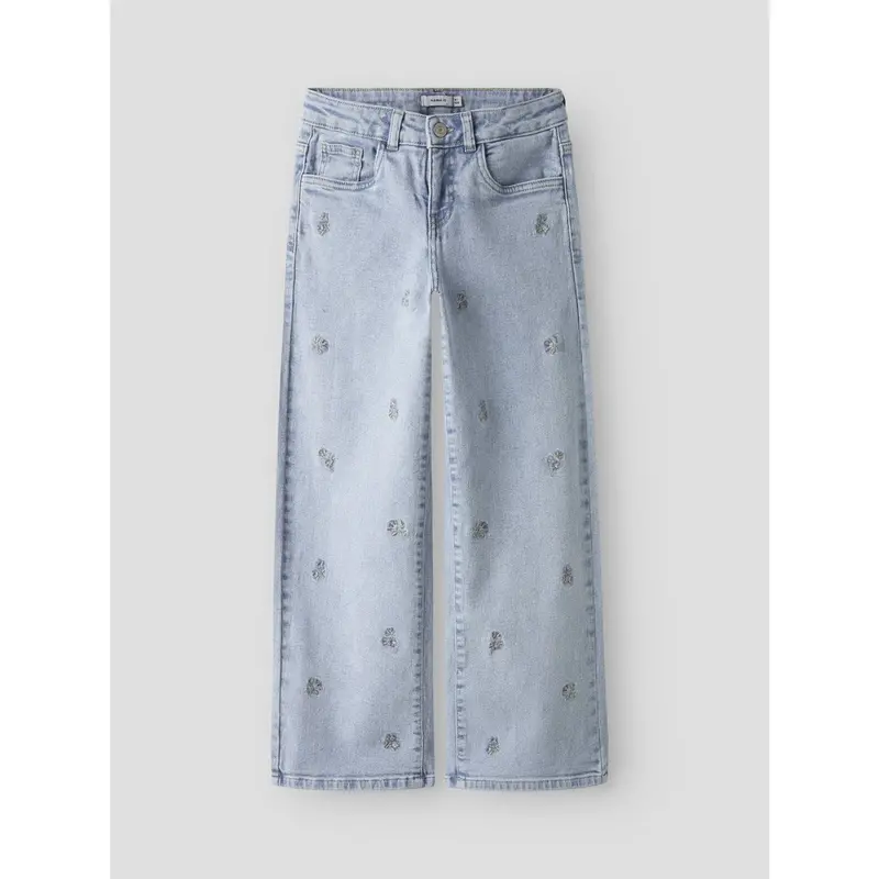 Name It Light Blue Denim Flower Embroidery Nkfrose Wide Emb Jeans 2010-Fr Noos 4