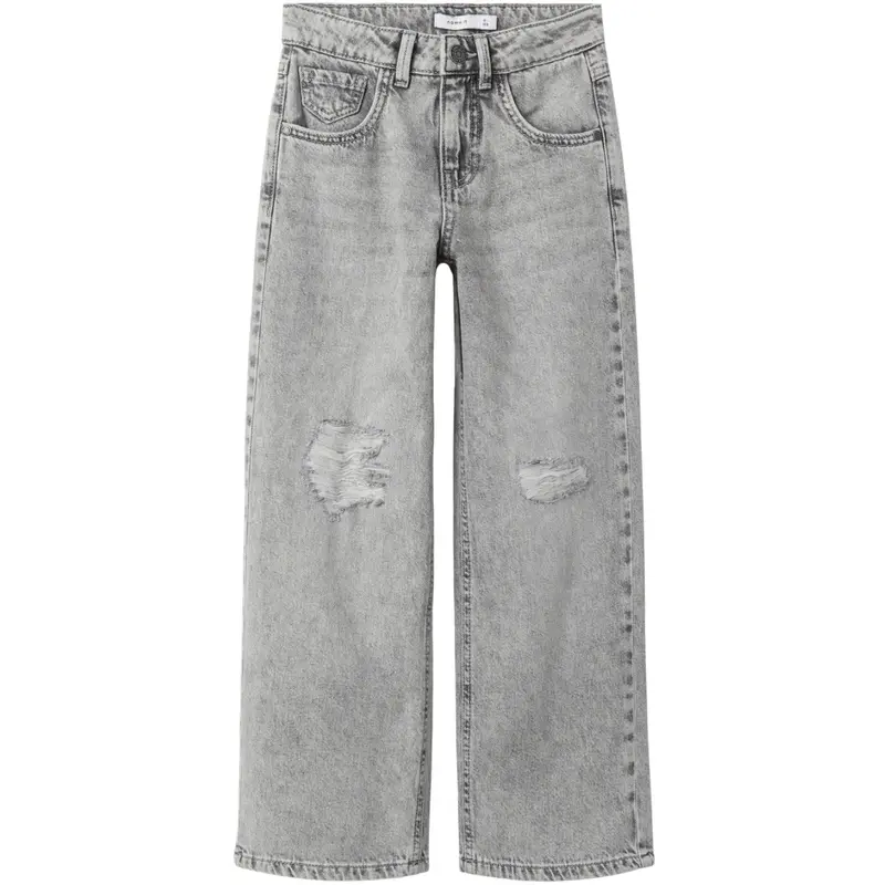 Name It Light Grey Denim Nkfrose Hw Wide Jeans Destr 1411-Be Noos 1