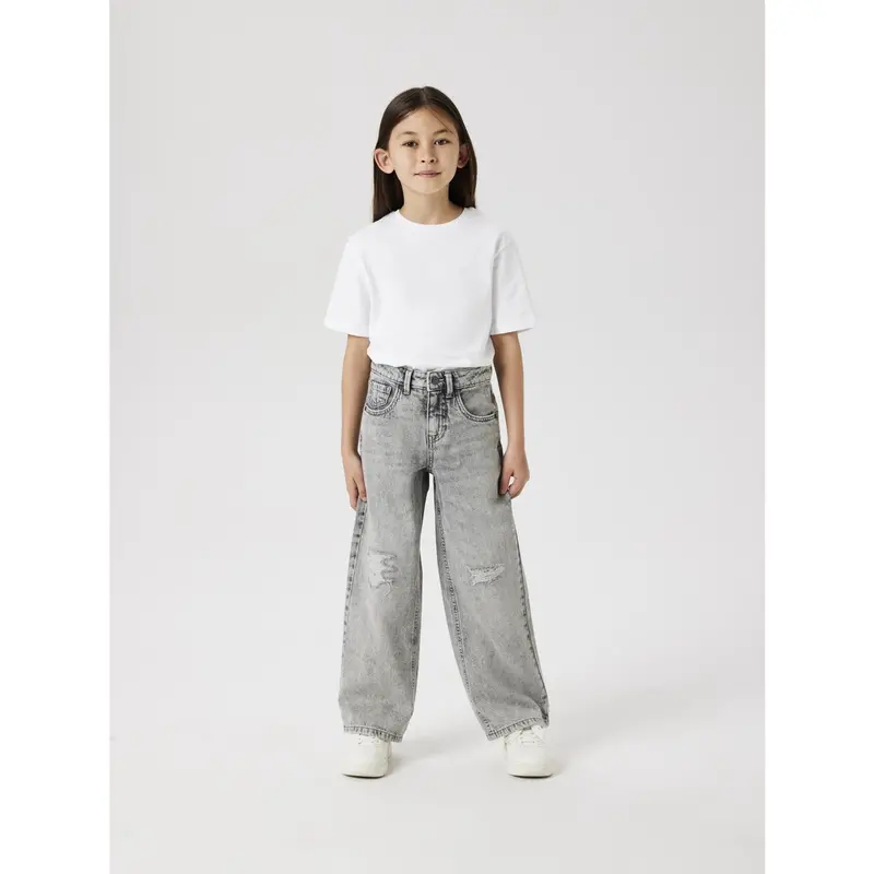 Name It Light Grey Denim Nkfrose Hw Wide Jeans Destr 1411-Be Noos 2