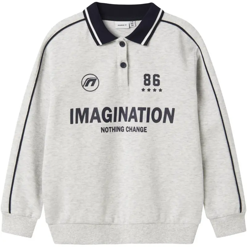 Name It Light Grey Melange Nkmkris Ls Nreg Polo 1
