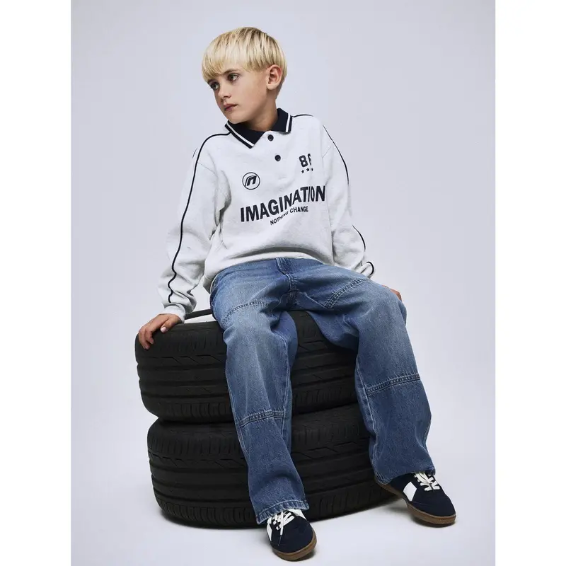 Name It Light Grey Melange Nkmkris Ls Nreg Polo 2