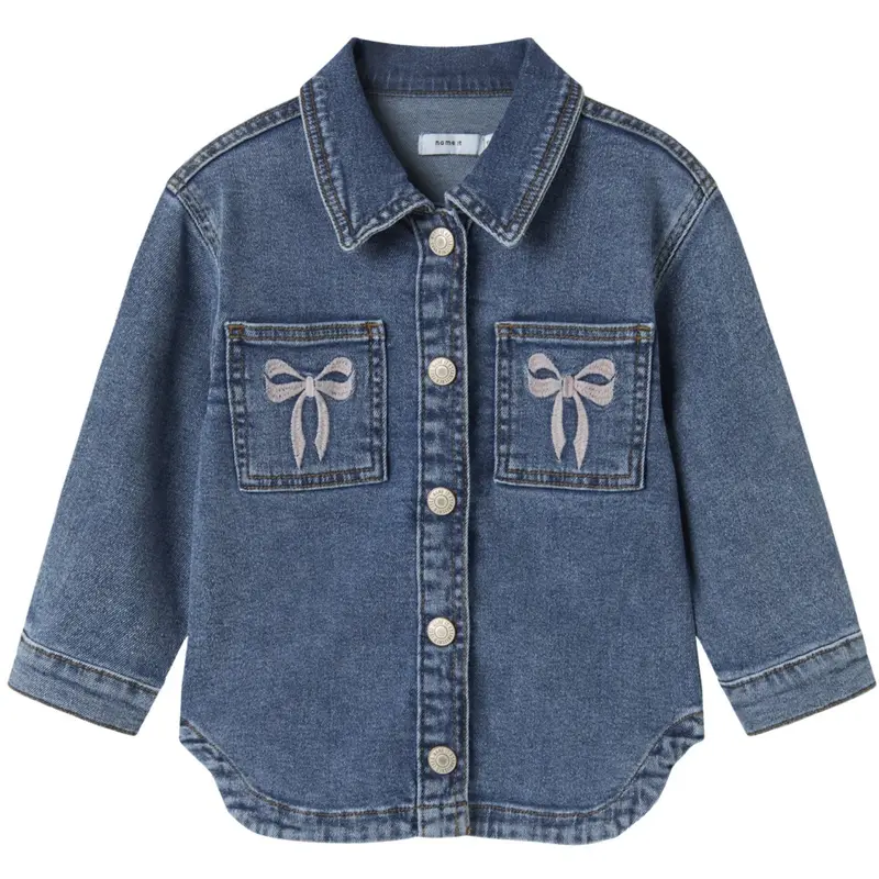 Name It Medium Blue Denim Bow Embroidery Nmfdevi Dnm Emb Jakke 1224-Sm K 1