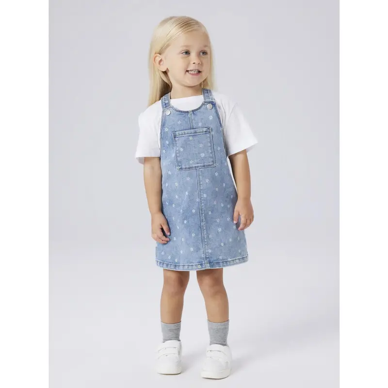 Name It Medium Blue Denim Flower Nmfrosa Kort Dnm Bibskirt 3555-On Noos 7
