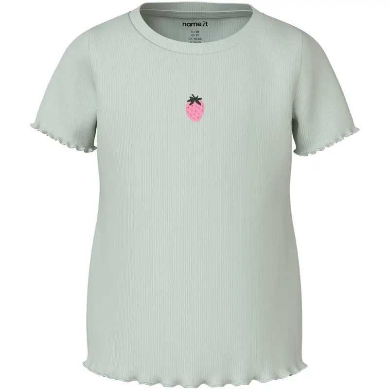 Name It Pale Aqua Strawberries Embroidery Nmfvivemma Ss Slim Top 1
