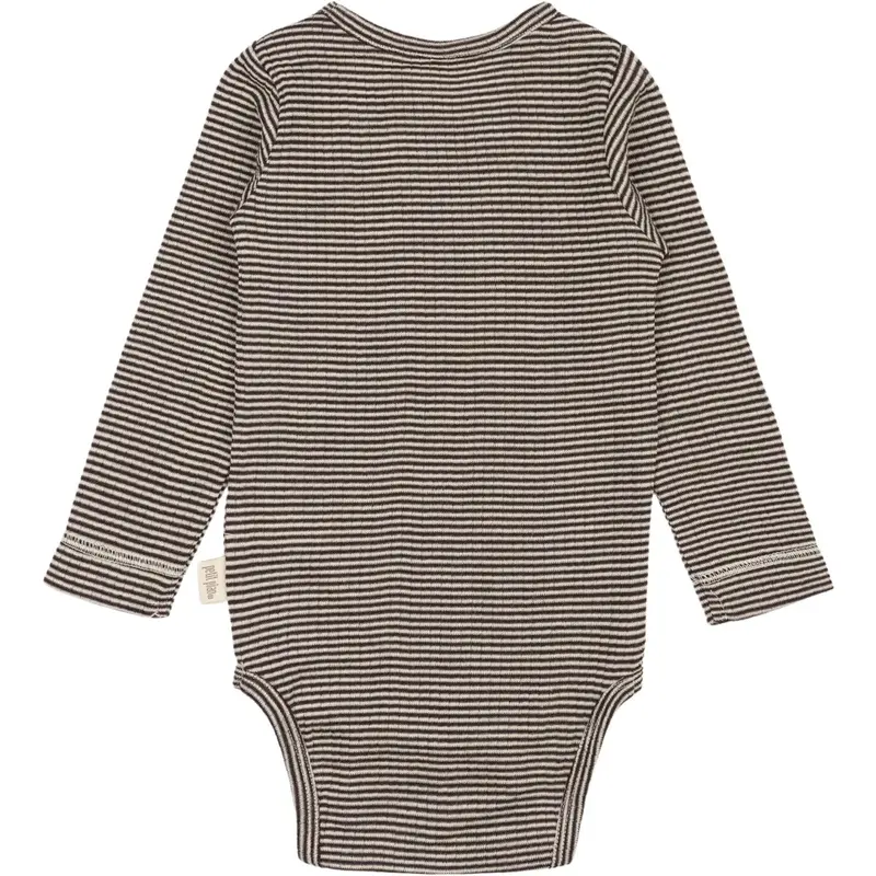 Petit Piao Coffee Bean/Dark Off White Ppdante Body L/S Merino Uld Striped 3