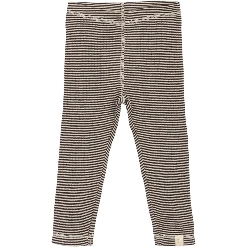 Petit Piao Coffee Bean/Dark Off White Ppdante Leggings Merino Uld Striped 1