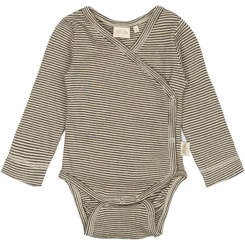 Petit Piao Coffee Bean/Dark Off White Ppdian Body L/S Fold Over Stripe Noos 1