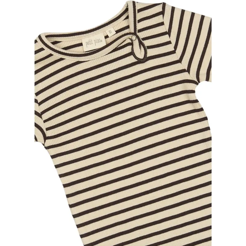 Petit Piao Coffee Bean/Off White Body L/S Modal Striped 2