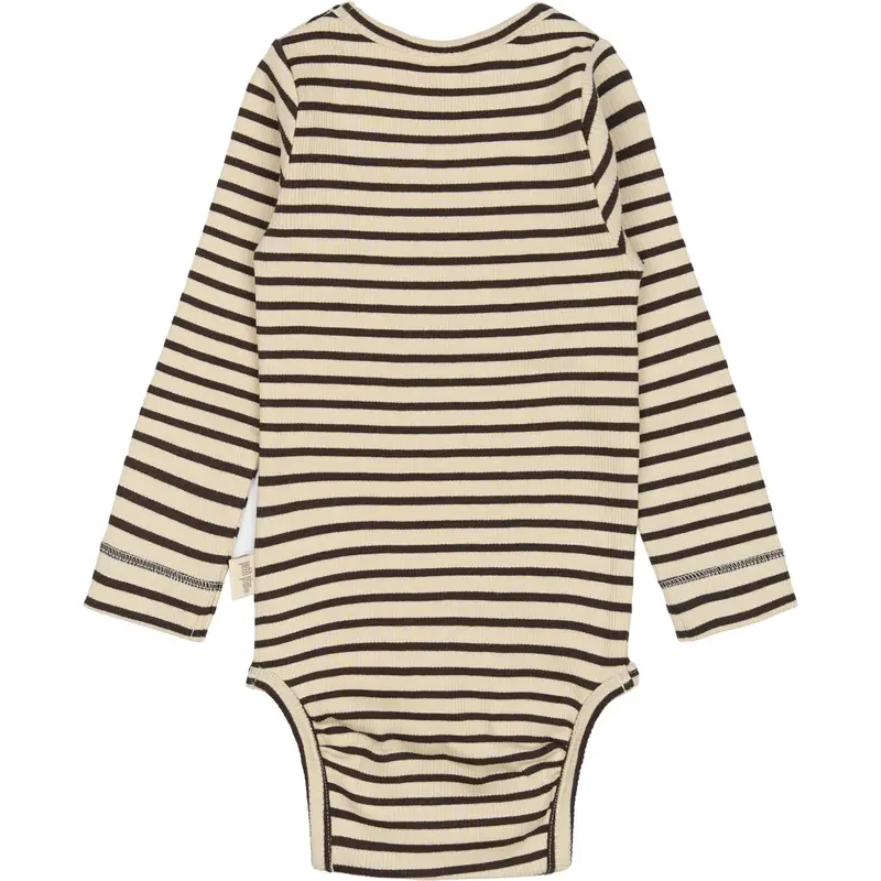 Petit Piao Coffee Bean/Off White Body L/S Modal Striped 3