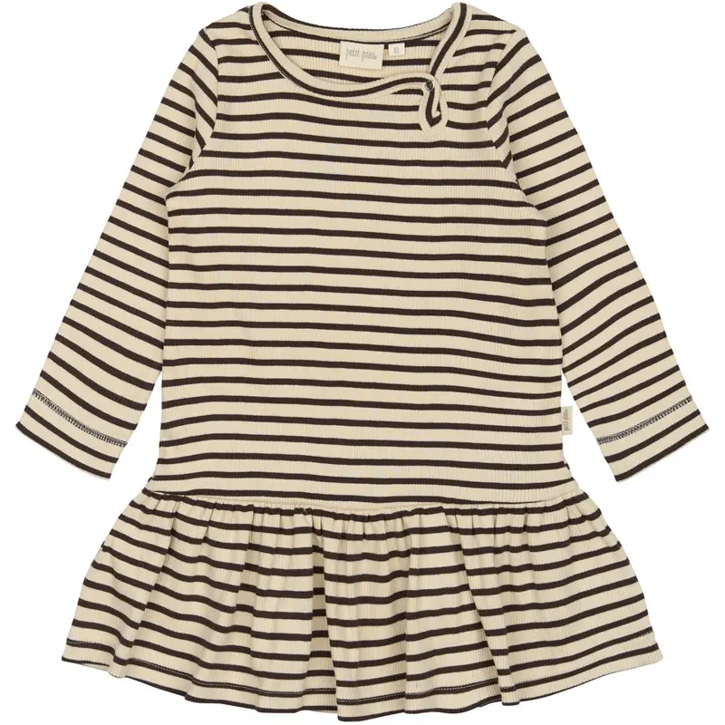 Petit Piao Coffee Bean/Off White Kjole L/S Modal Striped 1
