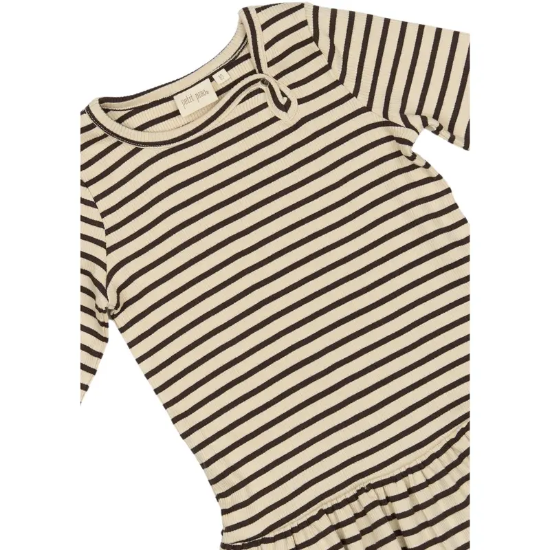 Petit Piao Coffee Bean/Off White Kjole L/S Modal Striped 2