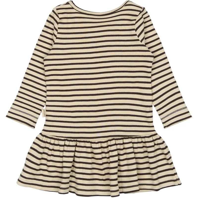Petit Piao Coffee Bean/Off White Kjole L/S Modal Striped 3