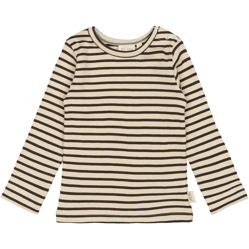 Petit Piao Coffee Bean/Off White T-Shirt L/S Modal Striped 1