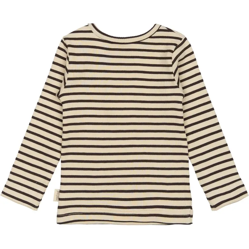 Petit Piao Coffee Bean/Off White T-Shirt L/S Modal Striped 3