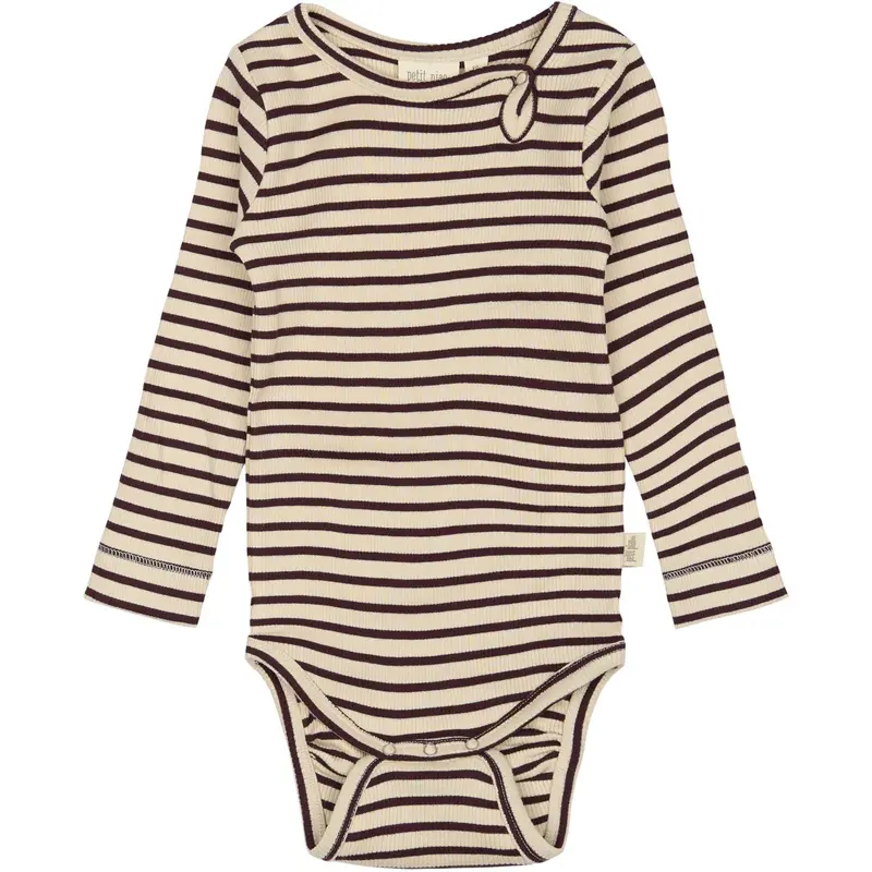 Petit Piao Dark Grape/Off White Body L/S Modal Striped 1
