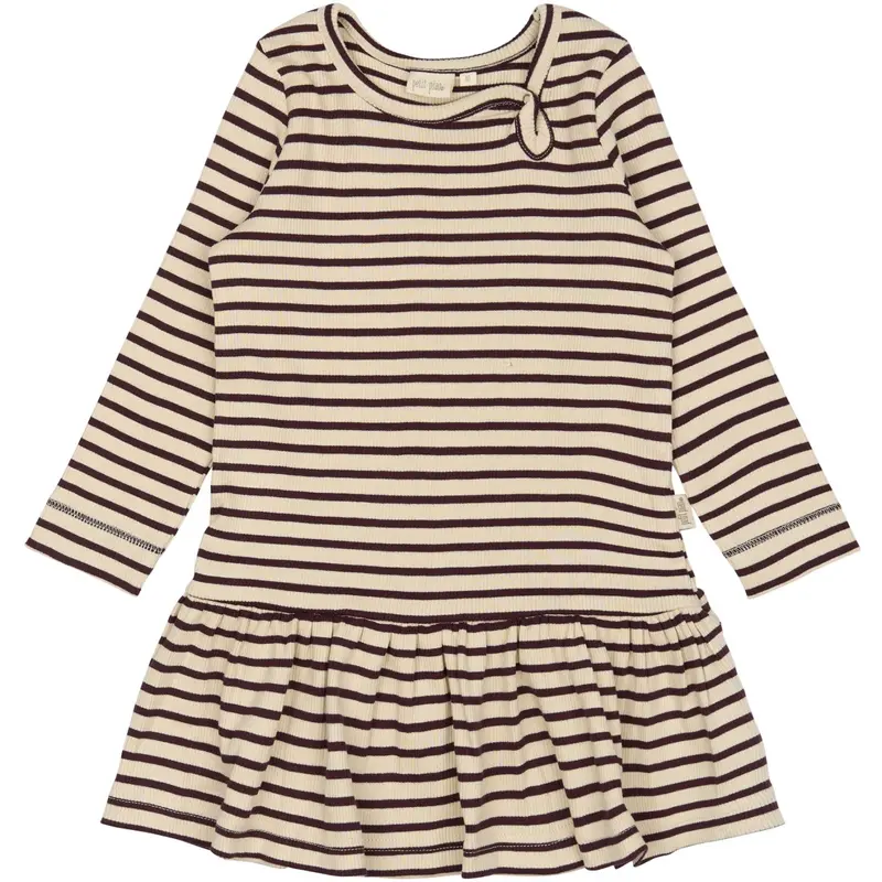 Petit Piao Dark Grape/Off White Kjole L/S Modal Striped 1