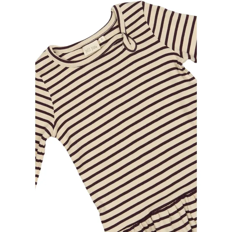 Petit Piao Dark Grape/Off White Kjole L/S Modal Striped 2
