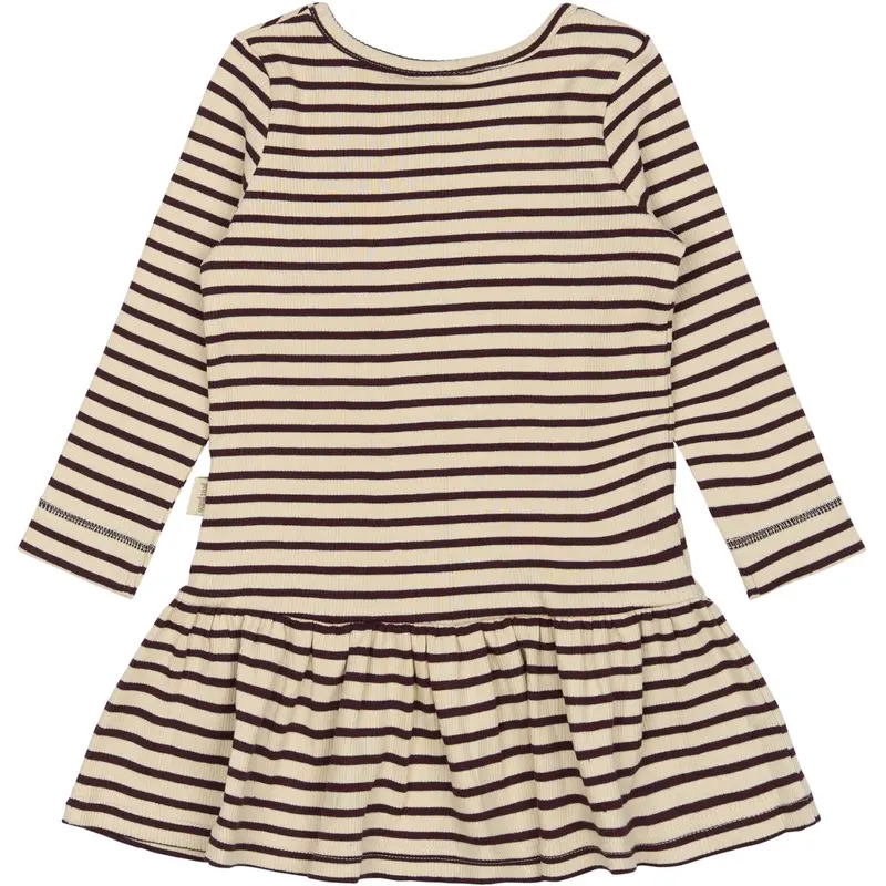 Petit Piao Dark Grape/Off White Kjole L/S Modal Striped 3