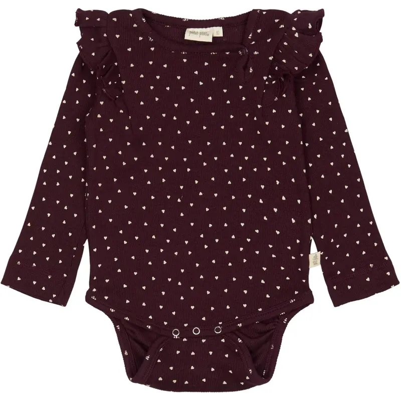 Petit Piao Dark Grape/White Body L/S Flæse Modal Heart 1