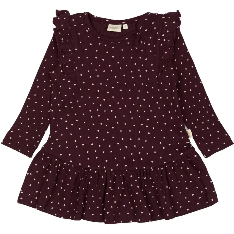 Petit Piao Dark Grape/White Kjole L/S Flæse Modal Heart 1