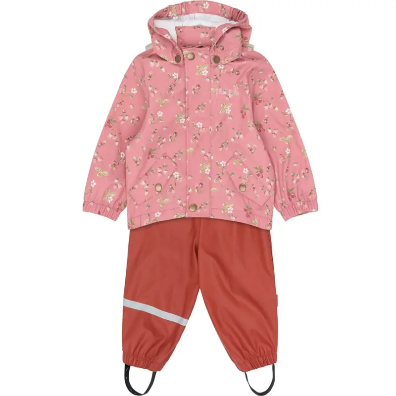 Petit Piao Dusty Rose Strawberry Aop Ppdai Regntøj Sæt W. Susp. 1
