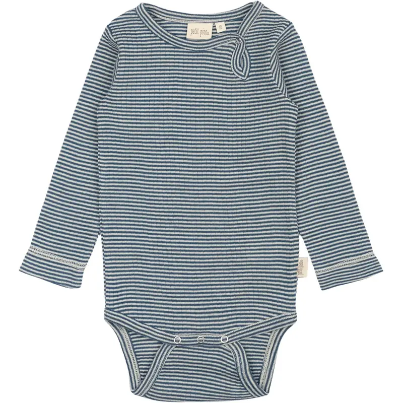 Petit Piao Ensign Blue/Dark Off White Ppdante Body L/S Merino Uld Striped 1