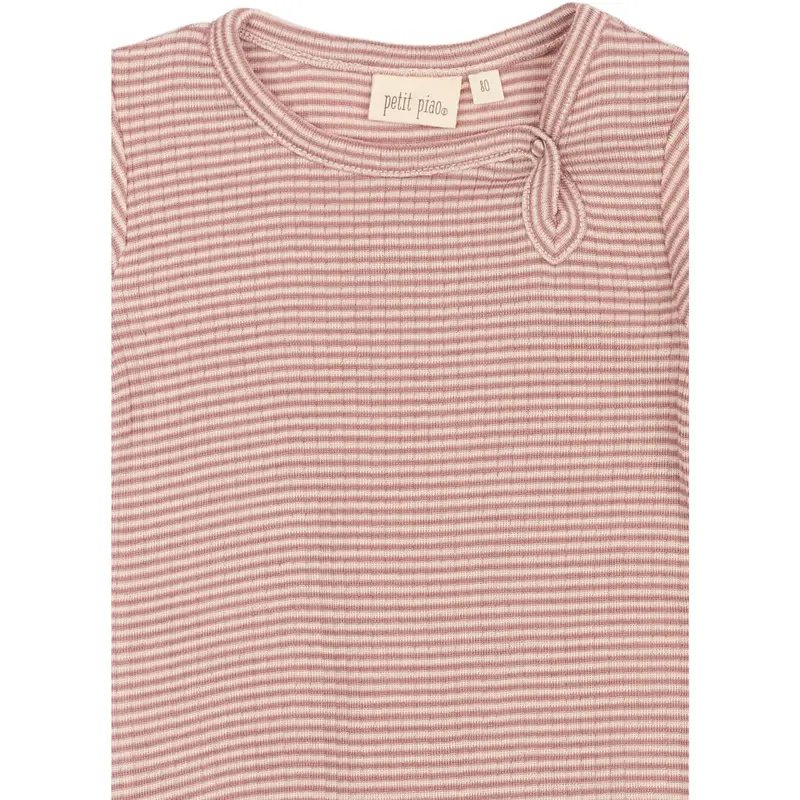 Petit Piao Nostalgic Rose/Dark Off White Ppdante Body L/S Merino Uld Striped 2