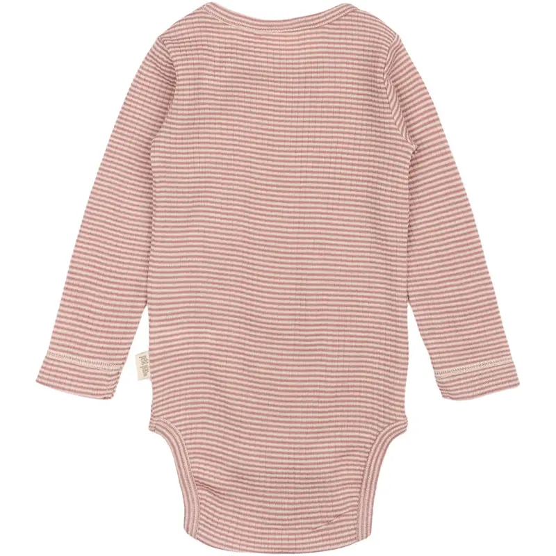 Petit Piao Nostalgic Rose/Dark Off White Ppdante Body L/S Merino Uld Striped 3