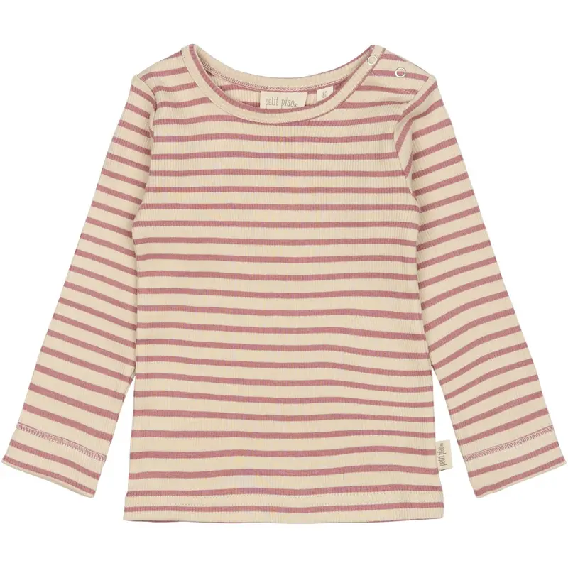 Petit Piao Nostalgic Rose/Off White T-Shirt L/S Modal Striped 1