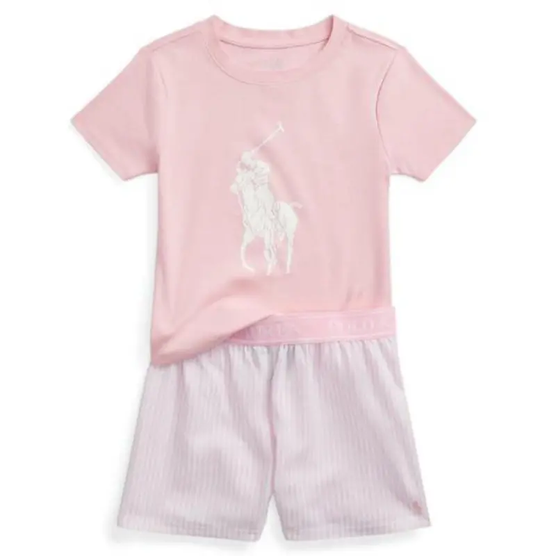 Polo Ralph Lauren White / Carmel Pink Ss T-Shirt & Shorts Sæt 1