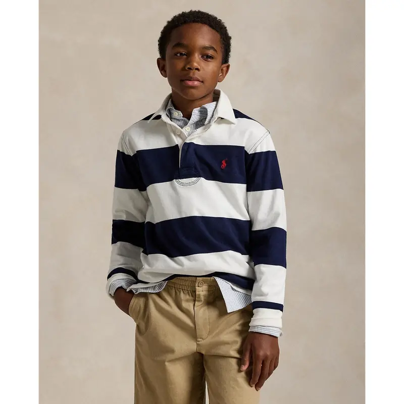 Polo Ralph Lauren White/Cruise Navy Boy Rugby L/S T-Shirt 2