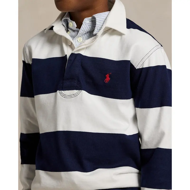 Polo Ralph Lauren White/Cruise Navy Boy Rugby L/S T-Shirt 3