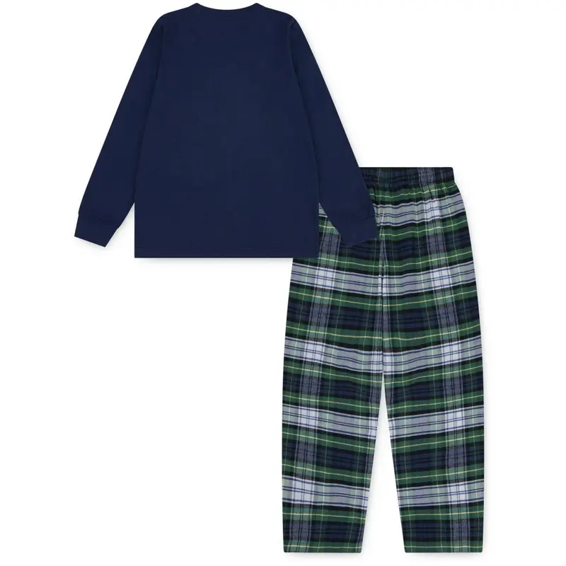 Polo Ralph Lauren White Gordon Plaid L/S Tee & Woven Pant Sæt 4