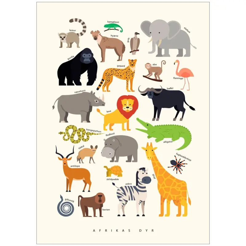 Poster & Frame Citatplakat - Afrikas Dyr – Børneplakat 1