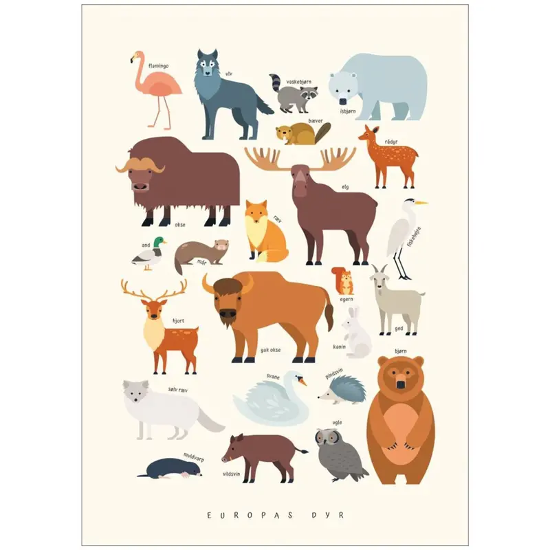 Poster & Frame Citatplakat - Europas Dyr – Børneplakat 1