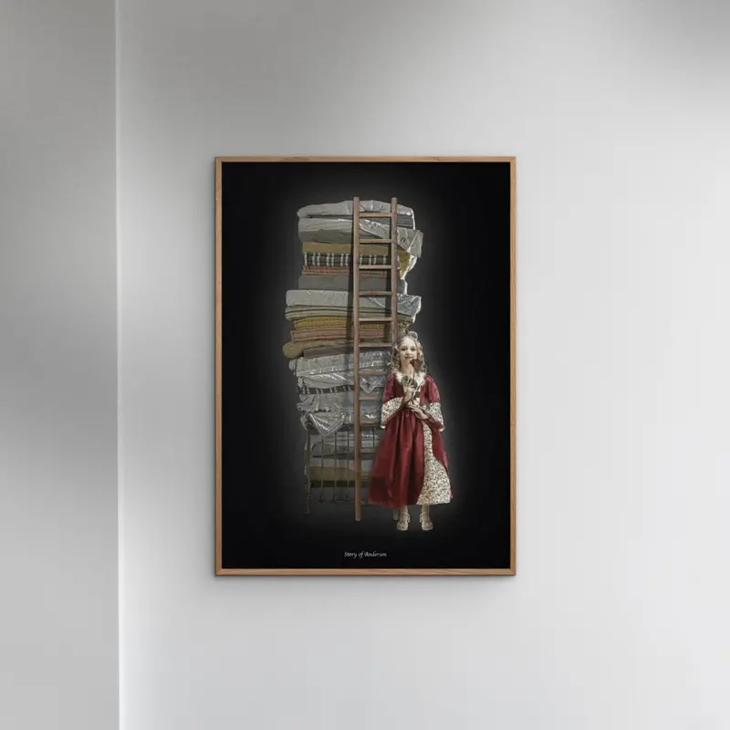 Poster & Frame Story Of Andersen - Prinsessen På Ærten - Hvid/Sort Baggrund 2
