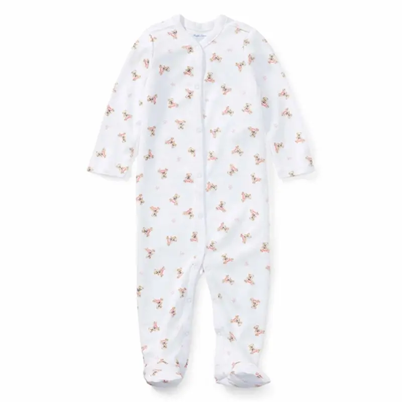 Ralph Lauren Baby Girl Coverall Bear White 1