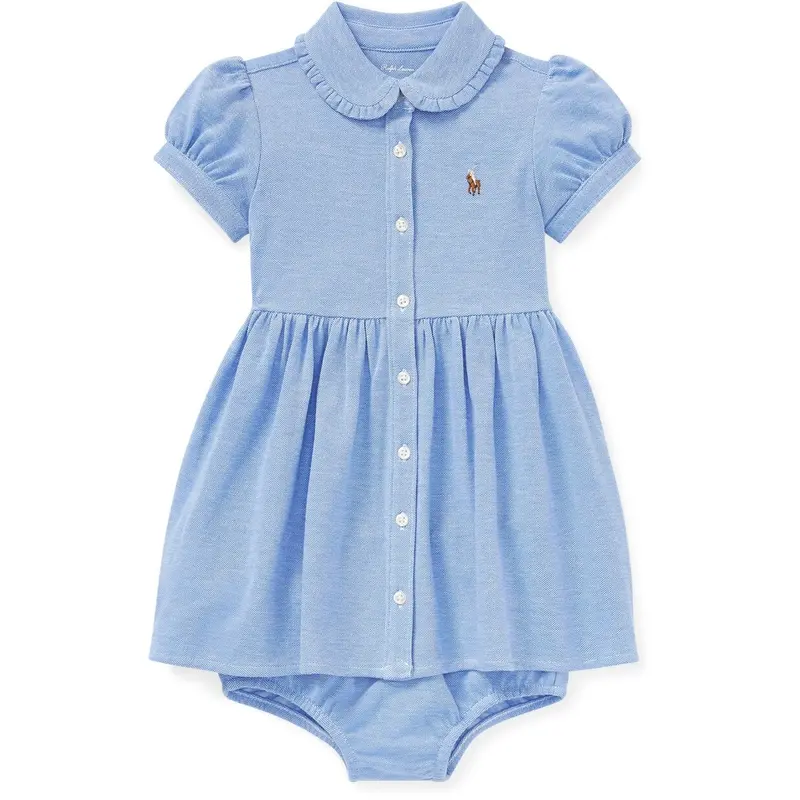 Ralph Lauren Baby Solid Oxford Kjole & Bloomer Harbour Island Blue 1